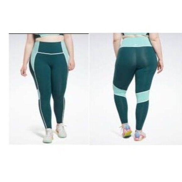 Reebok Women’s Plus Size Lux High-Waist Colorblock Leggings Forest Green 3X/ S - Picture 1 of 13